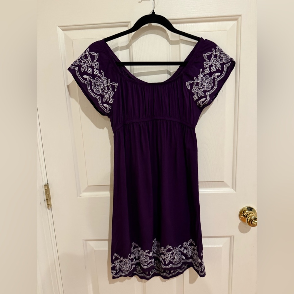 Purple Dress with White Embroidery- One Clothing- Small